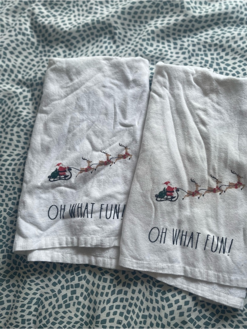 Rae Dunn Kitchen Towels Santa Sled Graphic - Oh What Fun!
